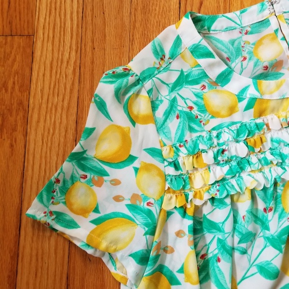 Elle Short Sleeve Blouse Lemon Print White Medium - Picture 4 of 8